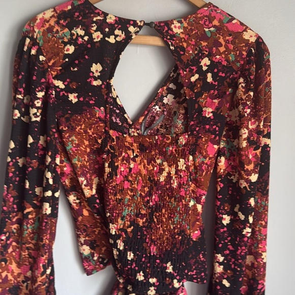 Anthropologie Balloon-Sleeve Blouse Open Back Tie Belt Top Multicolor - Picture 8 of 10